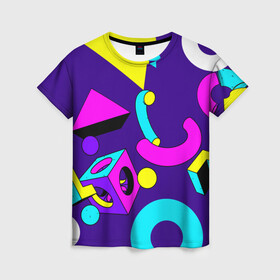 Женская футболка 3D с принтом Геометрические фигуры в Санкт-Петербурге, 100% полиэфир ( синтетическое хлопкоподобное полотно) | прямой крой, круглый вырез горловины, длина до линии бедер | геометрический | красочный | мода | разноцветные 90 е | стиль | структура | текстура | ткань | узор | фон | цвет