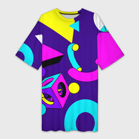 Платье-футболка 3D с принтом Геометрические фигуры в Санкт-Петербурге,  |  | геометрический | красочный | мода | разноцветные 90 е | стиль | структура | текстура | ткань | узор | фон | цвет