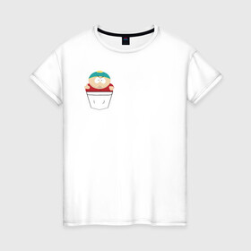 Женская футболка хлопок с принтом Картман в кармане в Санкт-Петербурге, 100% хлопок | прямой крой, круглый вырез горловины, длина до линии бедер, слегка спущенное плечо | cartman | south park | мульт | мультфильм | эрик картман | южный парк