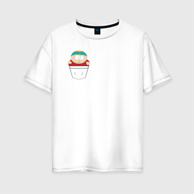Женская футболка хлопок Oversize с принтом Картман в кармане в Санкт-Петербурге, 100% хлопок | свободный крой, круглый ворот, спущенный рукав, длина до линии бедер
 | cartman | south park | мульт | мультфильм | эрик картман | южный парк