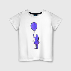 Детская футболка хлопок с принтом Девочка с шариком в Санкт-Петербурге, 100% хлопок | круглый вырез горловины, полуприлегающий силуэт, длина до линии бедер | акварель | воздушный шарик | девочка | космос