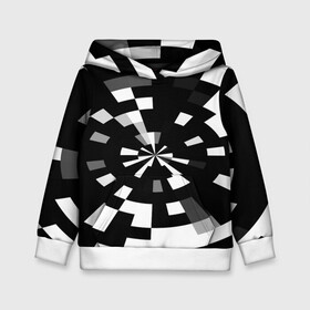 Детская толстовка 3D с принтом Черно-белый фон иллюзии в Санкт-Петербурге, 100% полиэстер | двухслойный капюшон со шнурком для регулировки, мягкие манжеты на рукавах и по низу толстовки, спереди карман-кенгуру с мягким внутренним слоем | Тематика изображения на принте: абстрактный | геометрический | дизайн | иллюзия | кривая | линии | пиксель | текстура | узор