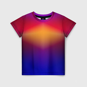 Детская футболка 3D с принтом Размытый оранжево-фиолетовый в Санкт-Петербурге, 100% гипоаллергенный полиэфир | прямой крой, круглый вырез горловины, длина до линии бедер, чуть спущенное плечо, ткань немного тянется | Тематика изображения на принте: градиентный | для детей | летний | оранжевый | пламенный | популярный | размытый | разноцветный | современный | фиолетовый | фон