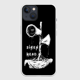 Чехол для iPhone 13 с принтом Сиреноголовый ЧБ Siren Head в Санкт-Петербурге,  |  | forest | games | monster | night | siren head | детям | игры | лес | монстр | надпись | ночь | сирена | сиреноголовый | солнце | страшилка | текст | темно | туман | ужастик | хоррор