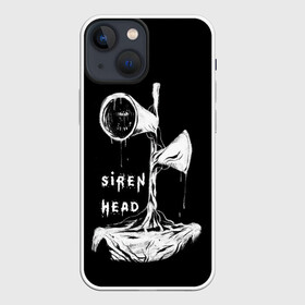 Чехол для iPhone 13 mini с принтом Сиреноголовый ЧБ Siren Head в Санкт-Петербурге,  |  | forest | games | monster | night | siren head | детям | игры | лес | монстр | надпись | ночь | сирена | сиреноголовый | солнце | страшилка | текст | темно | туман | ужастик | хоррор