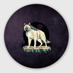 Коврик для мышки круглый с принтом Белый клык в Санкт-Петербурге, резина и полиэстер | круглая форма, изображение наносится на всю лицевую часть | арт | волк | графика | животные | звери | луна | ночь | полнолуние