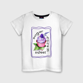 Детская футболка хлопок с принтом Сладкое пирожное в Санкт-Петербурге, 100% хлопок | круглый вырез горловины, полуприлегающий силуэт, длина до линии бедер | honey | sugar | sweet | девушке | десерт | десерты | капекейк | кекс | пирожное | сладенькая | сладкая | сладкое | сладости