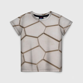 Детская футболка 3D с принтом Ячейки в Санкт-Петербурге, 100% гипоаллергенный полиэфир | прямой крой, круглый вырез горловины, длина до линии бедер, чуть спущенное плечо, ткань немного тянется | 3d | бежевый | бетон | плиты | серый | соты | спокойный | структура | текстура | ячеистый