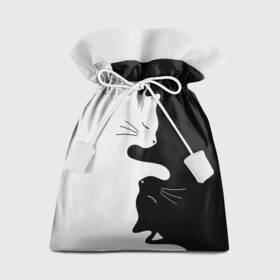 Подарочный 3D мешок с принтом Коты инь янь в Санкт-Петербурге, 100% полиэстер | Размер: 29*39 см | Тематика изображения на принте: cat | домашние животные | звери | инь и янь | инь янь | кот | коты | кошка | кошки | черно белое | чернобелое | черное и белое