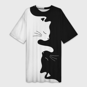 Платье-футболка 3D с принтом Коты инь янь в Санкт-Петербурге,  |  | cat | домашние животные | звери | инь и янь | инь янь | кот | коты | кошка | кошки | черно белое | чернобелое | черное и белое