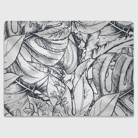 Плед 3D с принтом Тропические листья в Санкт-Петербурге, 100% полиэстер | закругленные углы, все края обработаны. Ткань не мнется и не растягивается | Тематика изображения на принте: plants | растения | тропические листья | цветы | чёрно белые листья