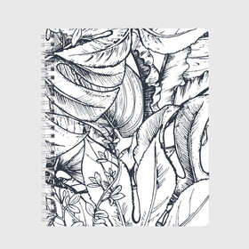 Тетрадь с принтом Тропические листья в Санкт-Петербурге, 100% бумага | 48 листов, плотность листов — 60 г/м2, плотность картонной обложки — 250 г/м2. Листы скреплены сбоку удобной пружинной спиралью. Уголки страниц и обложки скругленные. Цвет линий — светло-серый
 | plants | растения | тропические листья | цветы | чёрно белые листья
