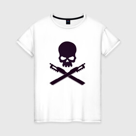 Женская футболка хлопок с принтом Warhammer Roger в Санкт-Петербурге, 100% хлопок | прямой крой, круглый вырез горловины, длина до линии бедер, слегка спущенное плечо | chainsword | jolly roger | pirate | skull | warhammer | вархаммер | пиломеч | пиратский флаг | череп