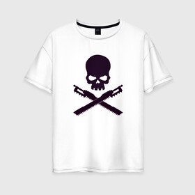 Женская футболка хлопок Oversize с принтом Warhammer Roger в Санкт-Петербурге, 100% хлопок | свободный крой, круглый ворот, спущенный рукав, длина до линии бедер
 | chainsword | jolly roger | pirate | skull | warhammer | вархаммер | пиломеч | пиратский флаг | череп