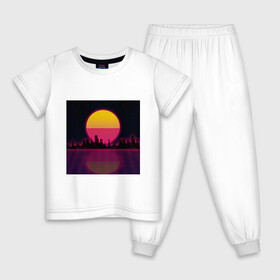 Детская пижама хлопок с принтом Neon City в Санкт-Петербурге, 100% хлопок |  брюки и футболка прямого кроя, без карманов, на брюках мягкая резинка на поясе и по низу штанин
 | city | neon | retrowave | sunset | город | закат | неон | ретровейв