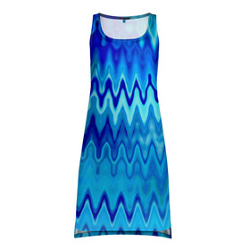 Платье-майка 3D с принтом Синий-голубой абстрактный узор в Санкт-Петербурге, 100% полиэстер | полуприлегающий силуэт, широкие бретели, круглый вырез горловины, удлиненный подол сзади. | абстрактный | волны | зигзаг | размытый узор | синий | современный