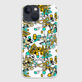 Чехол для iPhone 13 mini с принтом Бирюзово желтый узор в Санкт-Петербурге,  |  | абстрактный | беспорядочный | бирюзовый | желтый | кляксы | пятна | современный