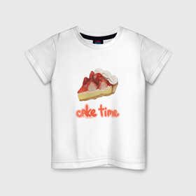 Детская футболка хлопок с принтом Cake time! в Санкт-Петербурге, 100% хлопок | круглый вырез горловины, полуприлегающий силуэт, длина до линии бедер | вкусняшка | еда | рисунок | розовый | торт