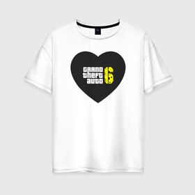 Женская футболка хлопок Oversize с принтом GTA 6 - Heart в Санкт-Петербурге, 100% хлопок | свободный крой, круглый ворот, спущенный рукав, длина до линии бедер
 | andreas | auto | game | games | grand | gta | gta 5 | gta 6 | gta online | gta5 | gta6 | gtaonline | logo | online | san | theft | unf | автоугонщик | андреас | великий | гта | гта 5 | гта 6 | гта онлайн | гта5 | гта6 | гтаонлайн | игра | игры | 