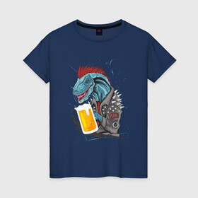 Женская футболка хлопок с принтом Пивозавр - Гранж в Санкт-Петербурге, 100% хлопок | прямой крой, круглый вырез горловины, длина до линии бедер, слегка спущенное плечо | dinosaur | pivo | pivozavr | гранж | динозавр | прикол