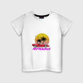 Детская футболка хлопок с принтом Retrowave style 2 в Санкт-Петербурге, 100% хлопок | круглый вырез горловины, полуприлегающий силуэт, длина до линии бедер | lamborghini | palms | retrowave | sunset | закат | ламборгини | машина | ретровейв