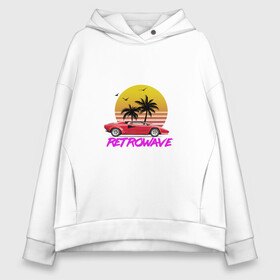 Женское худи Oversize хлопок с принтом Retrowave style 2 в Санкт-Петербурге, френч-терри — 70% хлопок, 30% полиэстер. Мягкий теплый начес внутри —100% хлопок | боковые карманы, эластичные манжеты и нижняя кромка, капюшон на магнитной кнопке | lamborghini | palms | retrowave | sunset | закат | ламборгини | машина | ретровейв