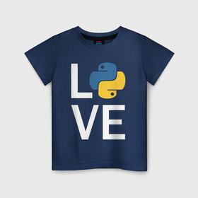 Детская футболка хлопок с принтом PYTHON LOVE / ПАЙТОН в Санкт-Петербурге, 100% хлопок | круглый вырез горловины, полуприлегающий силуэт, длина до линии бедер | big data | hacker | it | python | айти | база данных | взлом | искусственный интелект. | кодер | нейросети | пайтон | питон | прогер | программирование | программист | разработчик | хакер | языки программирования