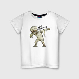 Детская футболка хлопок с принтом Happy Halloween в Санкт-Петербурге, 100% хлопок | круглый вырез горловины, полуприлегающий силуэт, длина до линии бедер | dab | gesture | halloween | holiday | mummy | жест | мумия | праздник | хэллоуин