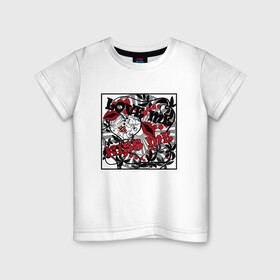 Детская футболка хлопок с принтом Люби меня, целуй  в Санкт-Петербурге, 100% хлопок | круглый вырез горловины, полуприлегающий силуэт, длина до линии бедер | веселый | губы | забавный | иллюстрация | любовь | надписи | поцелуй | сердце | черно красный