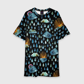 Детское платье 3D с принтом Дождливая осень.Солнце, облака в Санкт-Петербурге, 100% полиэстер | прямой силуэт, чуть расширенный к низу. Круглая горловина, на рукавах — воланы | autumn | pattern | raibow | rain | raindrops | sun | watercolor | акварель | дизайн | дождливый | дождь | закат | капли | коллаж | ливень | морось | непогода | облака | осень | паттерн | погода | природа | радуга | рассвет | солнце