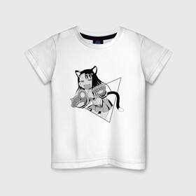 Детская футболка хлопок с принтом Нагаторо-сан кошечка в Санкт-Петербурге, 100% хлопок | круглый вырез горловины, полуприлегающий силуэт, длина до линии бедер | аниме | кошка | нагаторо | неко | садистка | ученица | хаясэ | школьница