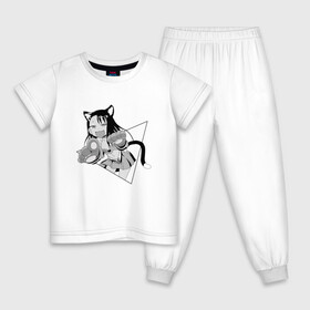 Детская пижама хлопок с принтом Нагаторо-сан кошечка в Санкт-Петербурге, 100% хлопок |  брюки и футболка прямого кроя, без карманов, на брюках мягкая резинка на поясе и по низу штанин
 | аниме | кошка | нагаторо | неко | садистка | ученица | хаясэ | школьница