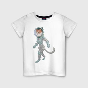 Детская футболка хлопок с принтом Рыжий космонавт в Санкт-Петербурге, 100% хлопок | круглый вырез горловины, полуприлегающий силуэт, длина до линии бедер | Тематика изображения на принте: арт | астронавт | космонавт | космос | кот | котейка | кошка | рисунок | рыжая кошка | рыжий кот | скафандр