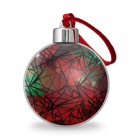 Ёлочный шар с принтом Абстрактный геометрический  в Санкт-Петербурге, Пластик | Диаметр: 77 мм | абстрактный | геометрический | зеленый | красный | линии | молодежный | полигональный | современный