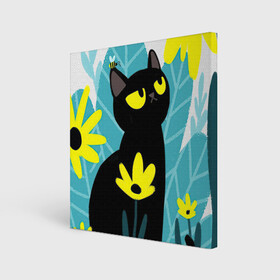 Холст квадратный с принтом Кот и цветок в Санкт-Петербурге, 100% ПВХ |  | арт | жёлтые цветы | жёлтый цветок | космос | кот | котейка | кошка | полевой цветок | полевые цветы | пчела | рисунок | цветок | цветы | чёрная кошка | чёрный кот | чёрный котейка