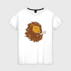 Женская футболка хлопок с принтом Lion Rawr в Санкт-Петербурге, 100% хлопок | прямой крой, круглый вырез горловины, длина до линии бедер, слегка спущенное плечо | animal | cat | lion | африка | животные | зверь | кот | кошка | лев | львенок | львица | тигр | хищник | царь