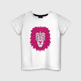 Детская футболка хлопок с принтом Pink Lion в Санкт-Петербурге, 100% хлопок | круглый вырез горловины, полуприлегающий силуэт, длина до линии бедер | Тематика изображения на принте: animal | cat | lion | африка | животные | зверь | кот | кошка | лев | львенок | львица | тигр | хищник | царь