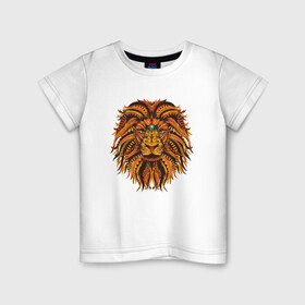 Детская футболка хлопок с принтом Лев в Санкт-Петербурге, 100% хлопок | круглый вырез горловины, полуприлегающий силуэт, длина до линии бедер | Тематика изображения на принте: animal | cat | lion | африка | животные | зверь | кот | кошка | лев | львенок | львица | тигр | хищник | царь