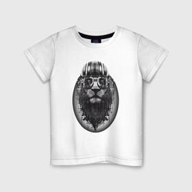 Детская футболка хлопок с принтом Лев - Гонщик в Санкт-Петербурге, 100% хлопок | круглый вырез горловины, полуприлегающий силуэт, длина до линии бедер | Тематика изображения на принте: animal | cat | lion | африка | байкер | гонщик | животные | зверь | кот | кошка | лев | львенок | львица | мотоцикл | тигр | хищник | царь