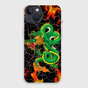 Чехол для iPhone 13 с принтом Дракон Огонь Dragon Fire в Санкт-Петербурге,  |  | beast | dragon | fire | горелый | дракон | животные | зверь | змей | когти | огонь | пепел | пламя | узор | чб | японский