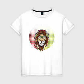 Женская футболка хлопок с принтом Reggae Lion в Санкт-Петербурге, 100% хлопок | прямой крой, круглый вырез горловины, длина до линии бедер, слегка спущенное плечо | animal | cat | lion | reggae | африка | животные | зверь | кот | кошка | лев | львенок | львица | музыка | регги | тигр | хищник | царь | ямайка. jamaica