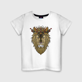 Детская футболка хлопок с принтом Лев - Король в Санкт-Петербурге, 100% хлопок | круглый вырез горловины, полуприлегающий силуэт, длина до линии бедер | Тематика изображения на принте: animal | cat | lion | африка | животные | зверь | король | кот | кошка | лев | львенок | львица | тигр | хищник | царь