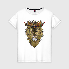 Женская футболка хлопок с принтом Лев - Король в Санкт-Петербурге, 100% хлопок | прямой крой, круглый вырез горловины, длина до линии бедер, слегка спущенное плечо | animal | cat | lion | африка | животные | зверь | король | кот | кошка | лев | львенок | львица | тигр | хищник | царь