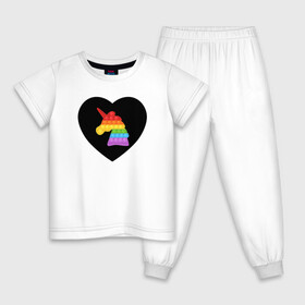 Детская пижама хлопок с принтом Pop It - Unicorn - Heart в Санкт-Петербурге, 100% хлопок |  брюки и футболка прямого кроя, без карманов, на брюках мягкая резинка на поясе и по низу штанин
 | 2021 | anti | dimple | fidget | pop it | popit | simple | simpledimple | stress | trend | trends | unicorn | анти | димпл | поп ит | сердечко | сердце | симпл | стресс | тренд | тренды | фиджет