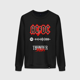 Женский свитшот хлопок с принтом AC DC THUNDERSTRUCK SPOTIFY в Санкт-Петербурге, 100% хлопок | прямой крой, круглый вырез, на манжетах и по низу широкая трикотажная резинка  | ac dc | angus young | back in black | brian johnson | hells bells | highway to hell | rock | spotify | thunderstruck | tnt | ангус янг | брайан джонсон | группа | музыка | рок | спотифай. | эйси диси