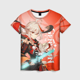 Женская футболка 3D с принтом Genshin Impact, Кадзуха в Санкт-Петербурге, 100% полиэфир ( синтетическое хлопкоподобное полотно) | прямой крой, круглый вырез горловины, длина до линии бедер | genshin impact | kaedehara kazuha | анемо | геншин импакт | игры | кадзуха | персонажи