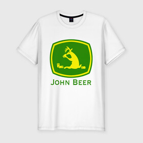 Мужская футболка хлопок Slim с принтом JOHN BEER / ДЖОН ПИВО в Санкт-Петербурге, 92% хлопок, 8% лайкра | приталенный силуэт, круглый вырез ворота, длина до линии бедра, короткий рукав | beer | john deer | алкаш | джон бир. | прикол | смешная надпись | цитата | юмор