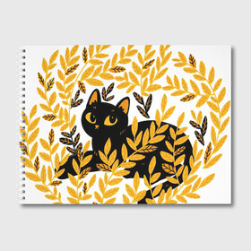 Альбом для рисования с принтом Кот и осень в Санкт-Петербурге, 100% бумага
 | матовая бумага, плотность 200 мг. | Тематика изображения на принте: арт | кот | котейка | кошка | осень | пшеница | рисунок | чёрная кошка | чёрный кот | чёрный котик