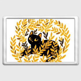 Магнит 45*70 с принтом Кот и осень в Санкт-Петербурге, Пластик | Размер: 78*52 мм; Размер печати: 70*45 | Тематика изображения на принте: арт | кот | котейка | кошка | осень | пшеница | рисунок | чёрная кошка | чёрный кот | чёрный котик