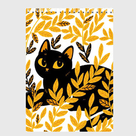 Скетчбук с принтом Кот и осень в Санкт-Петербурге, 100% бумага
 | 48 листов, плотность листов — 100 г/м2, плотность картонной обложки — 250 г/м2. Листы скреплены сверху удобной пружинной спиралью | Тематика изображения на принте: арт | кот | котейка | кошка | осень | пшеница | рисунок | чёрная кошка | чёрный кот | чёрный котик